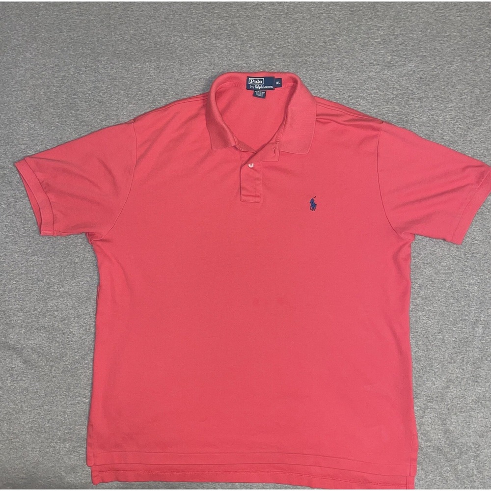 VTG Polo Ralph Lauren Mens XL Short Sleeve Polo Shirt Salmon Pink Crown Crest